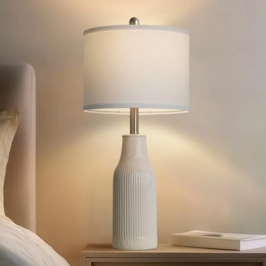 

24.5" Modern Ceramic Table Lamp for Nightstand Farmhouse Bedside Lamp for Bedroom Small Table Lamp for Living Room End Table Be