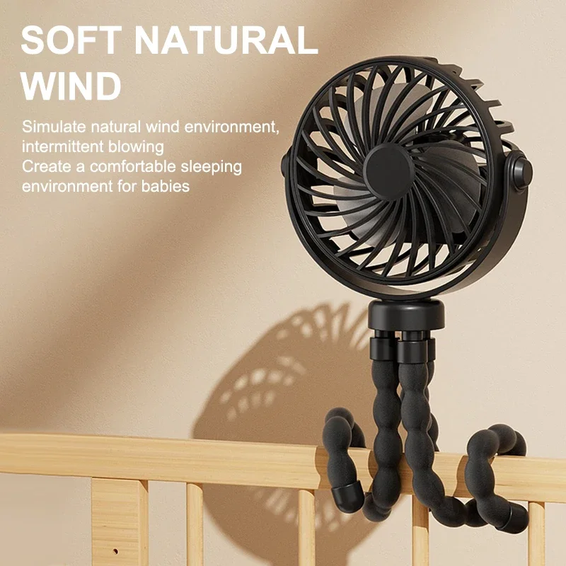 

USB мини-портативный вентилятор для коляски, небольшой вентилятор Octopus с батарейным питанием, съемный 3-скоростной 360° ° Поворотный гибкий охлаждающий вентилятор для штатива