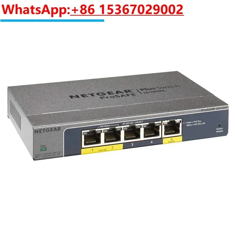 NETGEAR GS105PE Gigabit Plus Switch 5-Port Gigabit Ethernet Plus PoE Pass-Throu/PoE Power Down Switch with 2-Port PoE out Ports