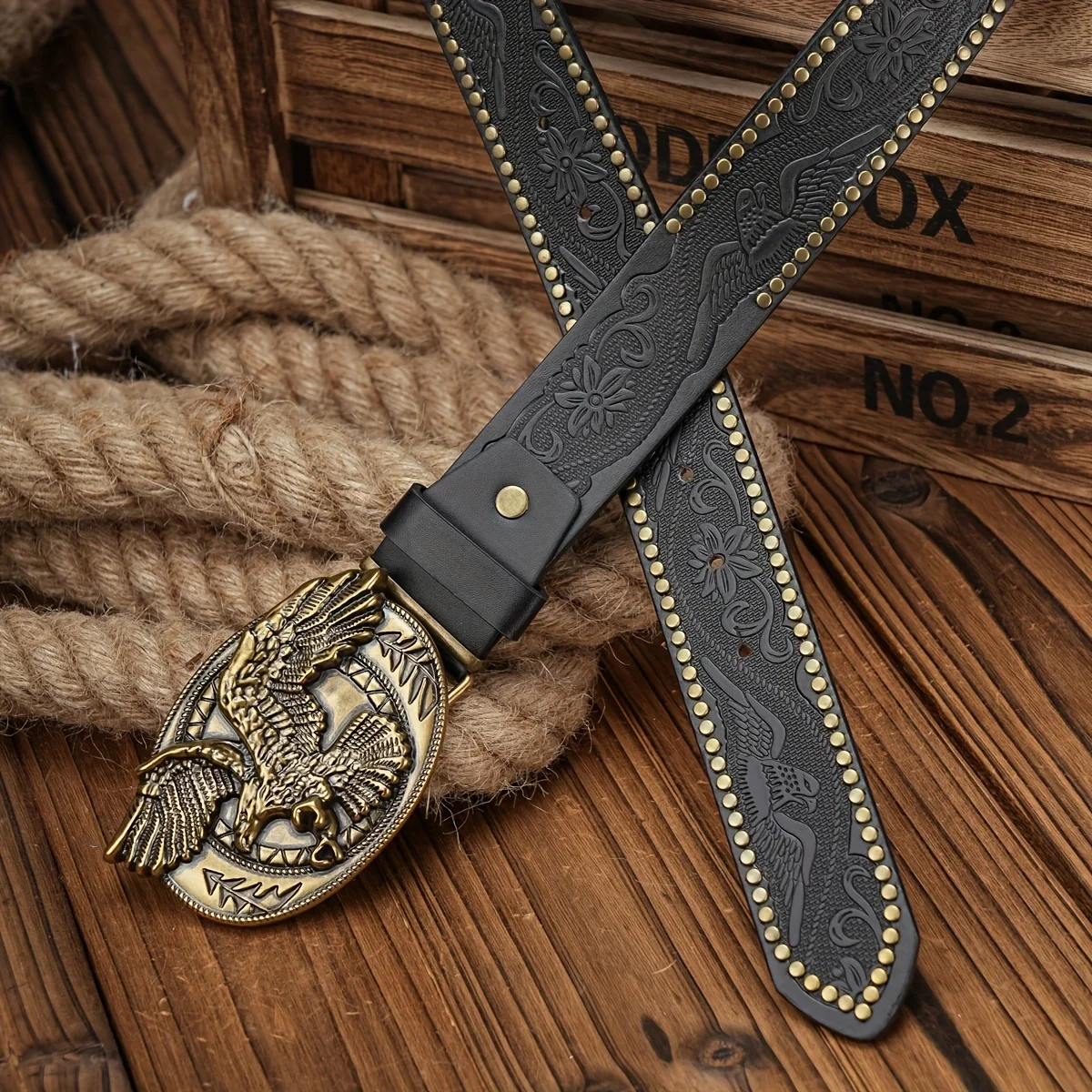 Herren - Damen - Western-Denim - PU-Leder - Gürtel - Vintage-Jeans mit Nadelschnalle Brauner Gürtel – Detail 4