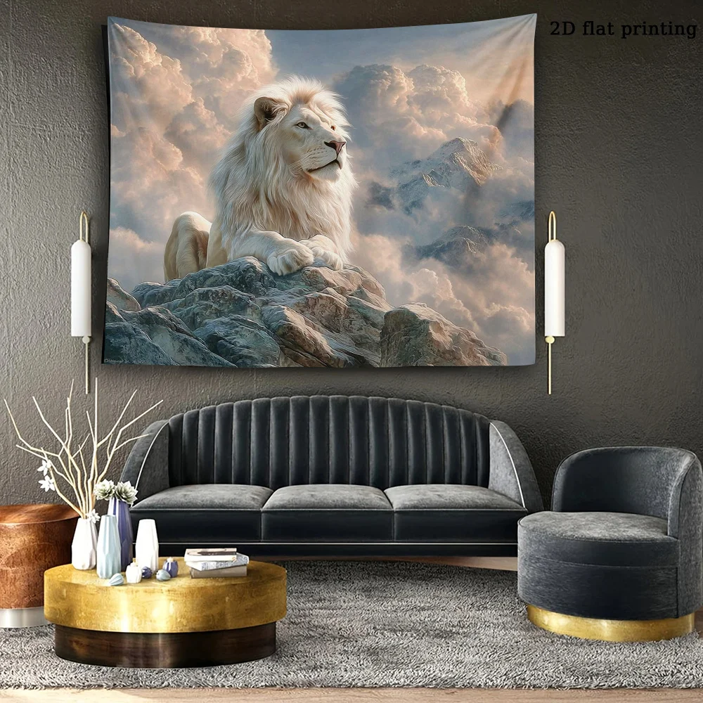 Giant Lion King Face Wildlife Tapestry Mural Decor for Living Room Bedroom Safari Mountain Scenery Artwork Home