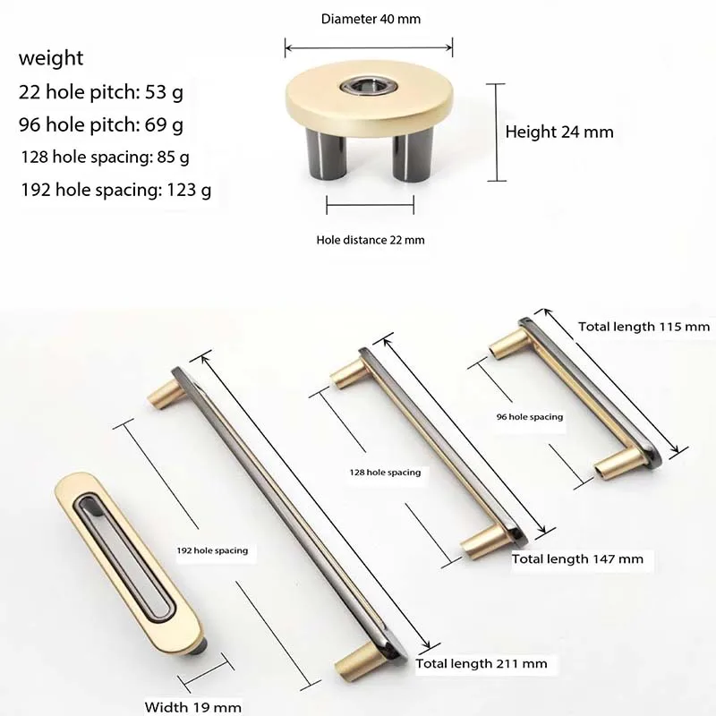 Schwarz-gold Kombination Zink-legierung Schrank Türgriff Badezimmer Schrank Schublade Schrank Türgriff Kleiderschrank Griffe für Möbel