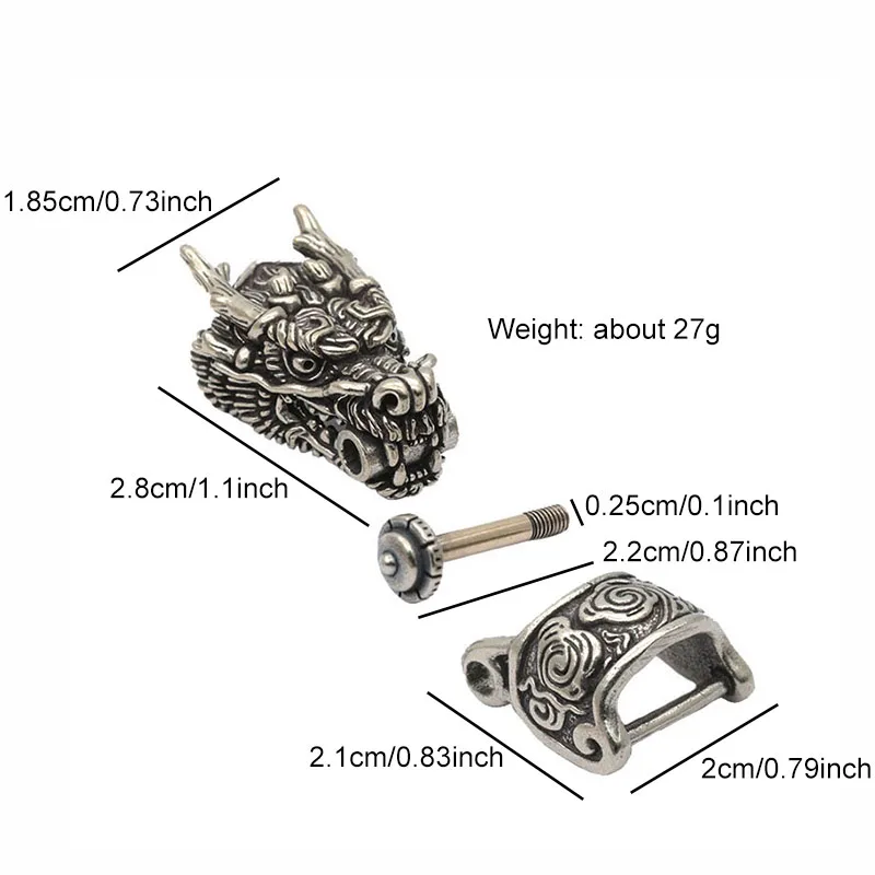 Dragon Head Brass Buckle EDC Outdoor DIY Woven Paracord Survival Bracelet Supplies Accessories Retro Umbrella Rope Lanyard Beads