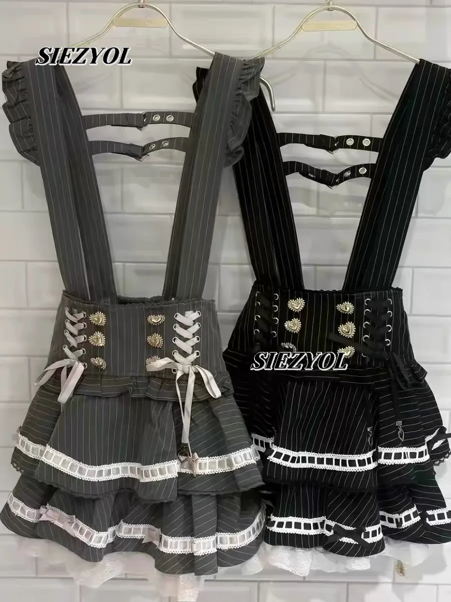 New Striped Short Strap Skirt Japanese LIZ Sweet Cute Girl Lolita Skirt Birthday Oversize 5XL High Waist Suspender Mini Skirts