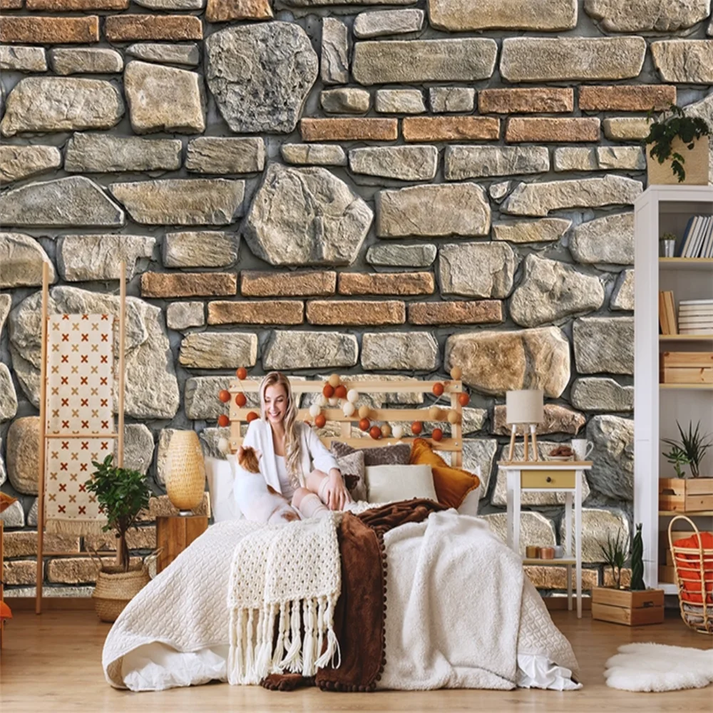 Custom Wood Grain Stone Brick Marble Wallpapers for Living Room TV Background Photo Mural Art Wall Sticker Home Decor