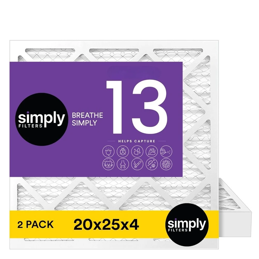 

20x25x4 MERV 13 Воздушный фильтр для печи, 2 шт., фактический размер 19.5x24.5x3.63, для удаления пыли, шерсти животных и аллергенов