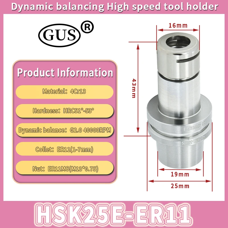 Imagem -06 - Hsk Cnc Machine Quick Change Tool Holder Alta Velocidade Equilíbrio Dinâmico Pinça Chuck Hsk25e Hsk32e Hsk40e Er11 Er16 Er20