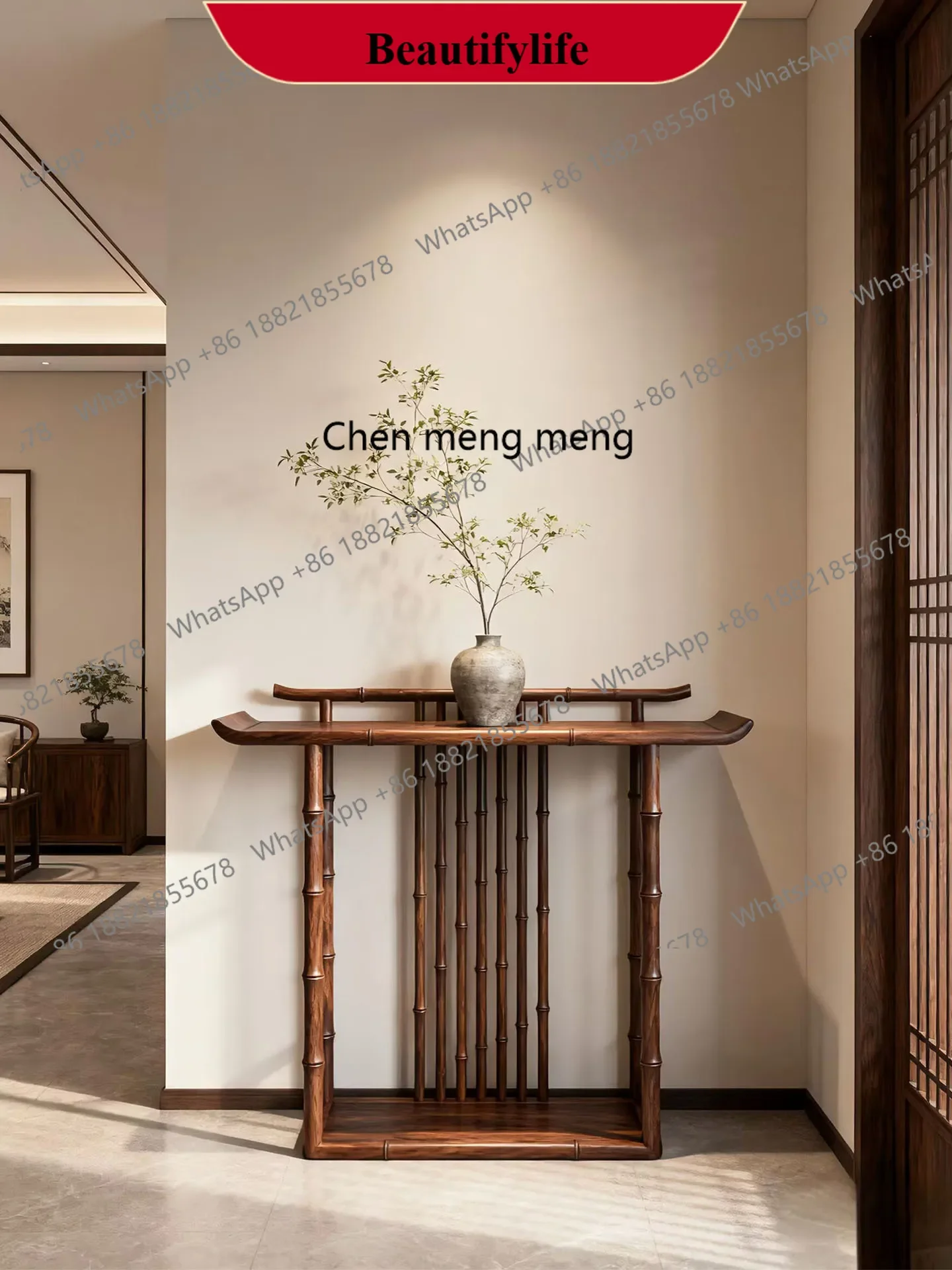 YL New Chinese-style ash wood bamboo joint entrance table Song-style aesthetic minimalist entrance cabinet