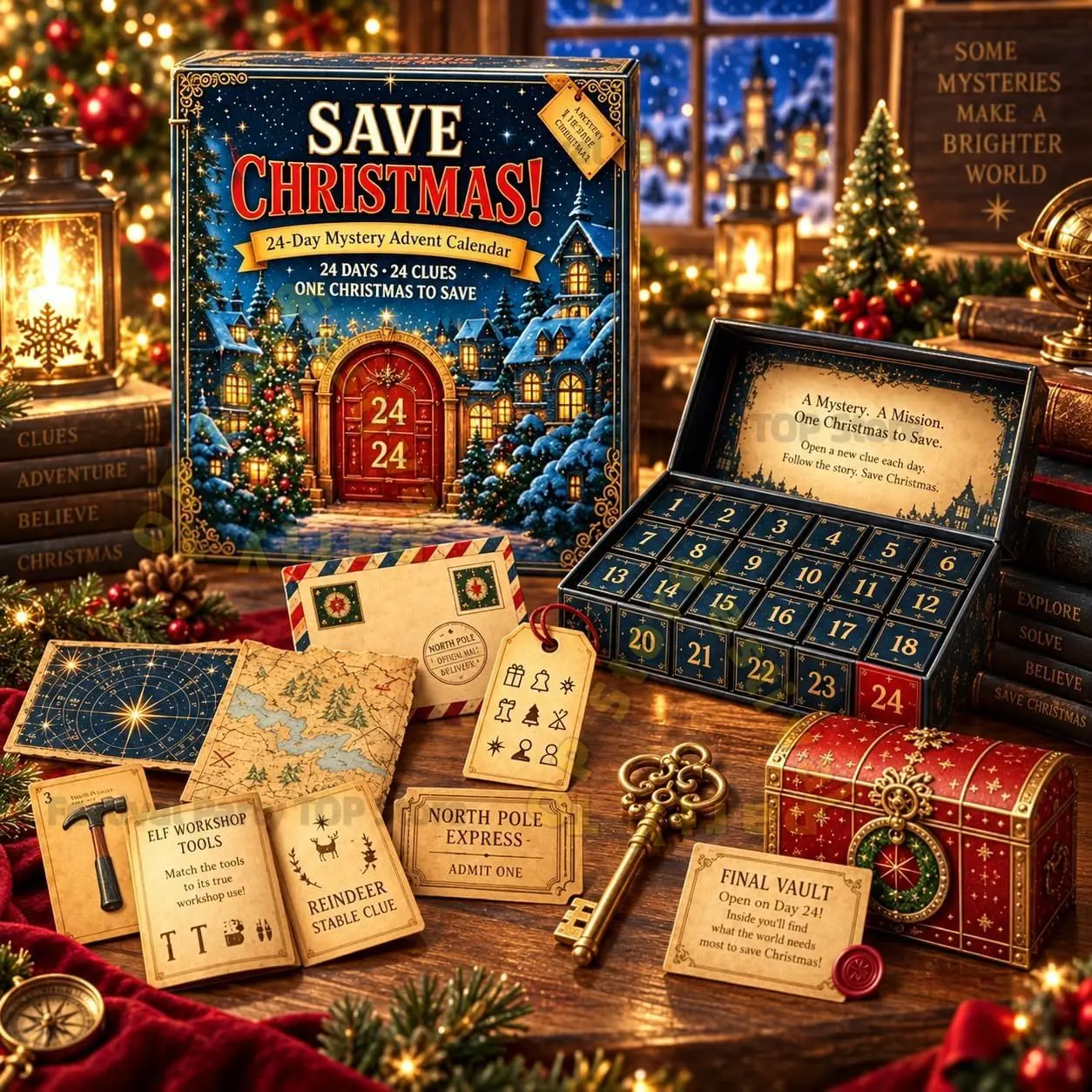 24-Day Mystery Adventure Advent Calendar,Christmas Puzzle Countdown Game with Story Clues,Adventure Gift for Teens Adult Couples