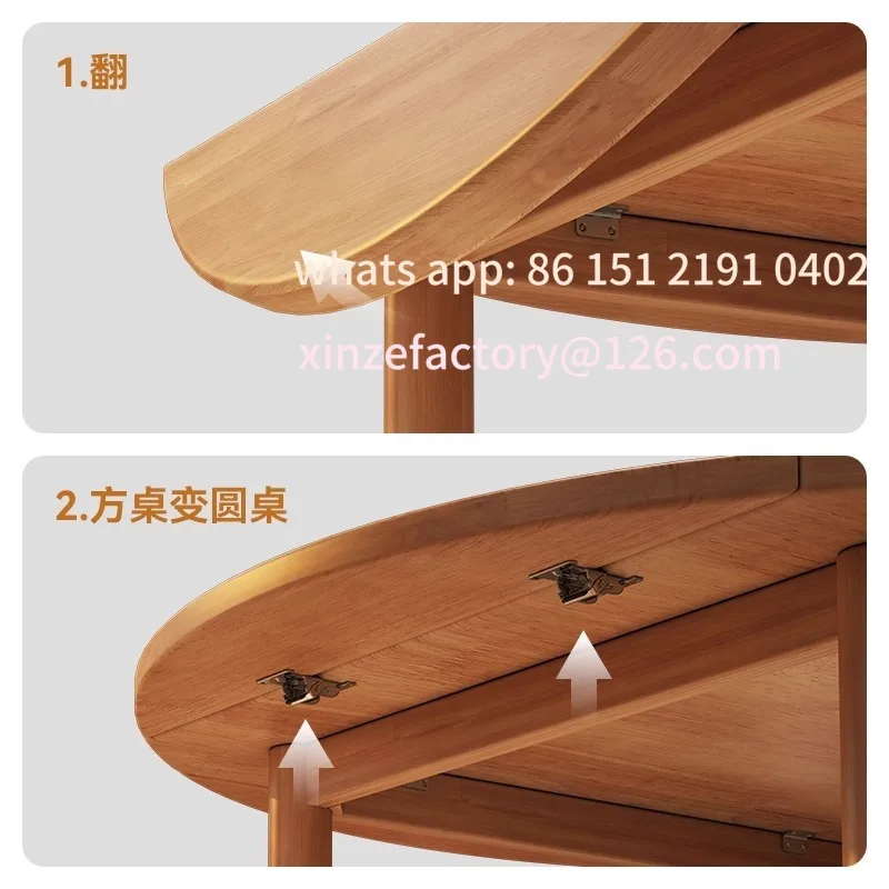 Customizable solid wood folding round table retractable combination square and round dual-purpose Nordic small round table