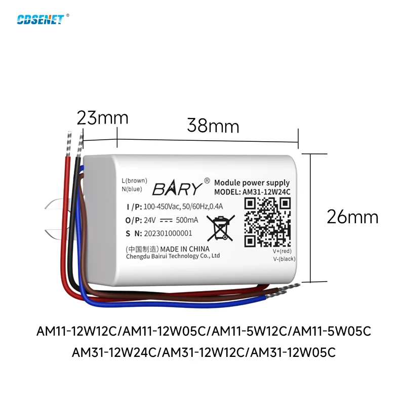 2pcs AC-DC Step-Down Power Supply Module CDSENT AM11/AM31-C Series Low Power Consumption 5/12/24V Over-Voltage Protection