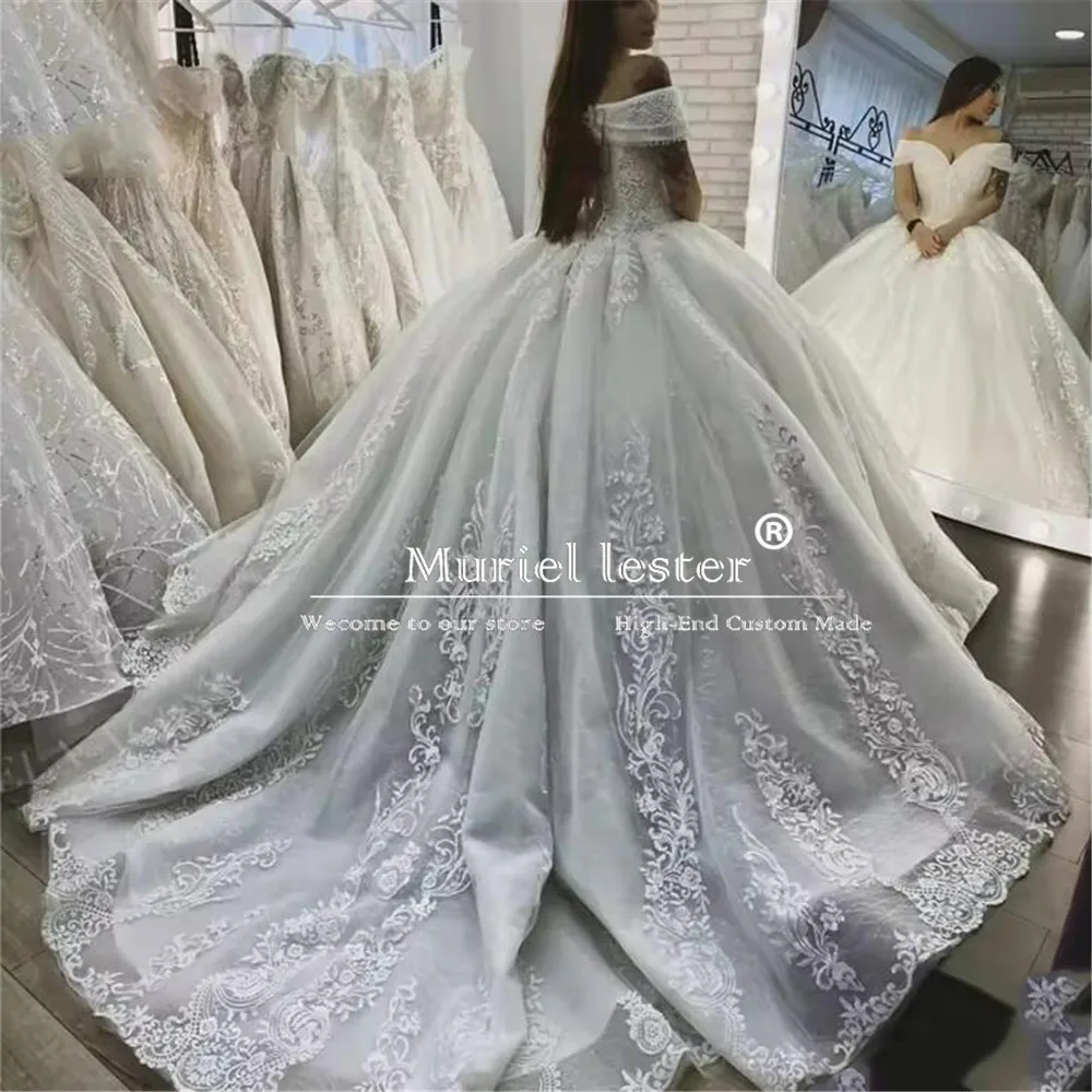 Romantic Princess Ball Gown Wedding Dresses V Neck Lace Appliqued Bridal Gowns Off Shoulder Beaded Bride Marriage Clothing 2025