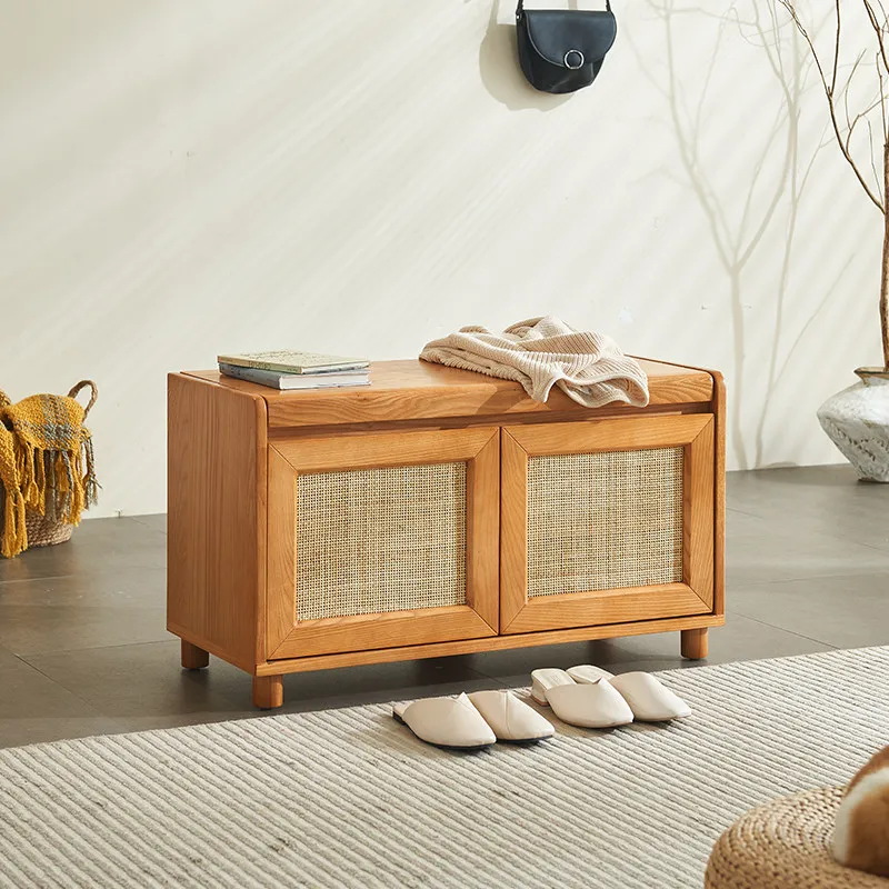Modern Rattan Storage Bench Multifunctional Shoe Changing Stool for Living Room Hotel Home Furniture Durable Space Saving