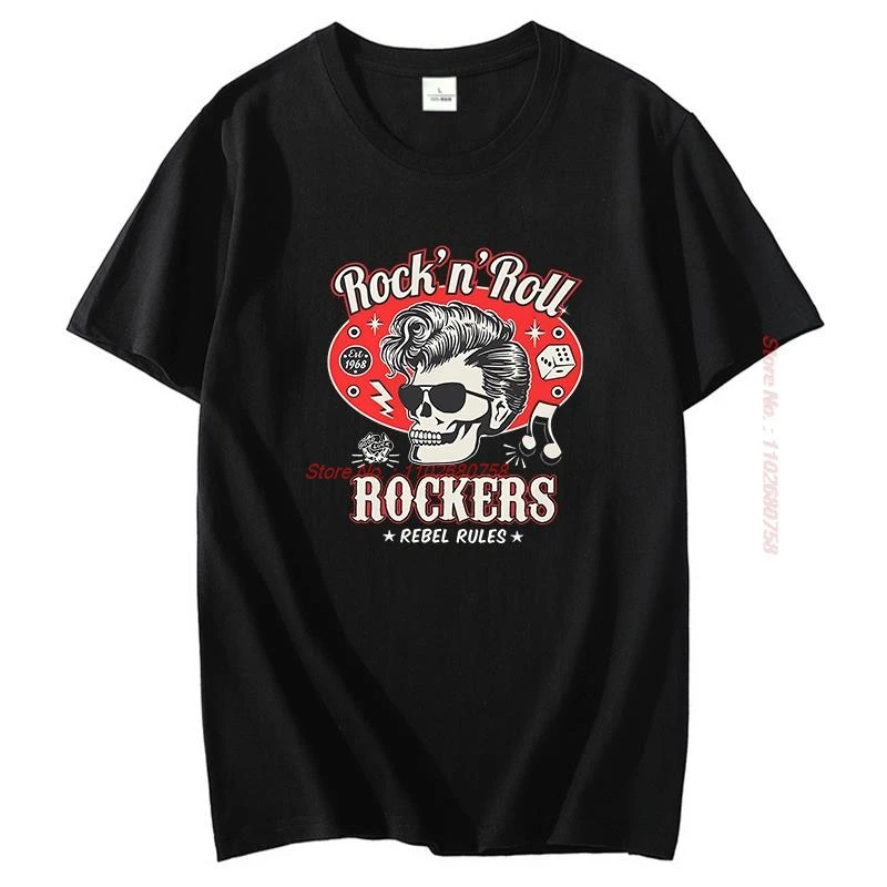 Rockabilly Rock And Roll Creative Graphic T Shirts Skull Dice Rockers Cotton T-Shirt Short Sleeve T-Shirt Summer O-Neck T-Shirt