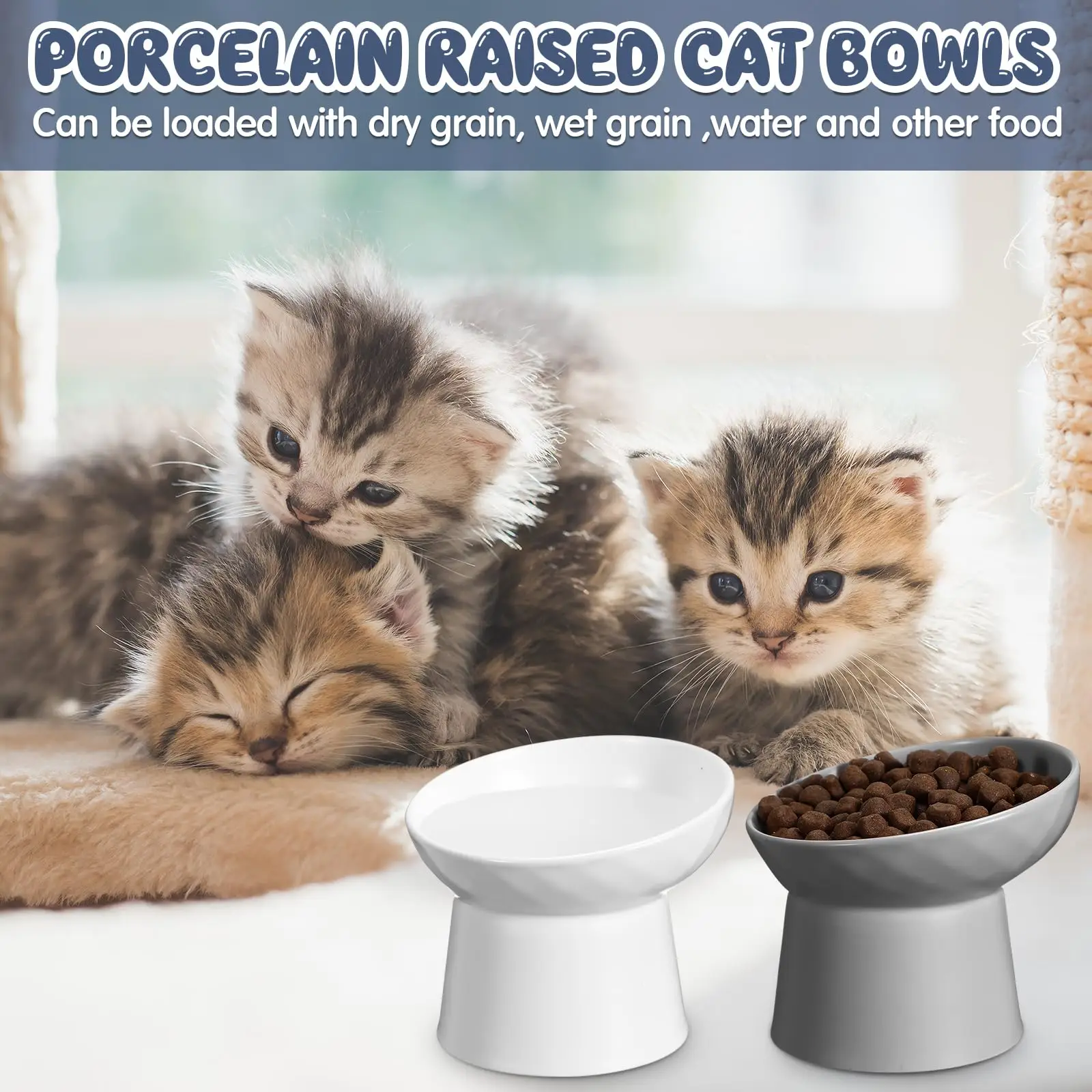 Ceramic Raised Cat Bowls Cat Food Bowls Tilted Elevated Cat Food Bowl Stress Free Backflow Prevention Dishwasher Microwave Safe