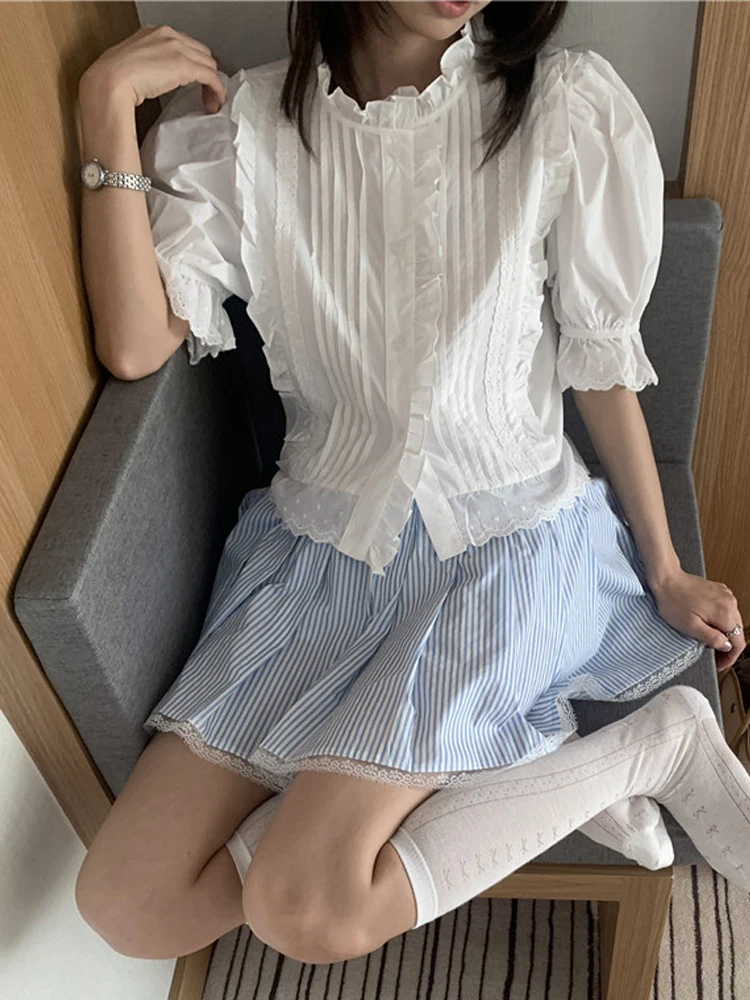 

Sweet d Patchwork Bubble Sve irt for Women Korean Sle Beautiful Top Trendy Commute Loose Fit ort Sve irt