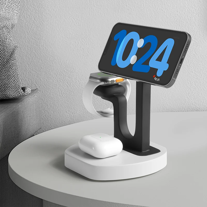 

Creative MagSafe wireless charging cat-shaped three-in-one phone stand desk holder for watch and earphones