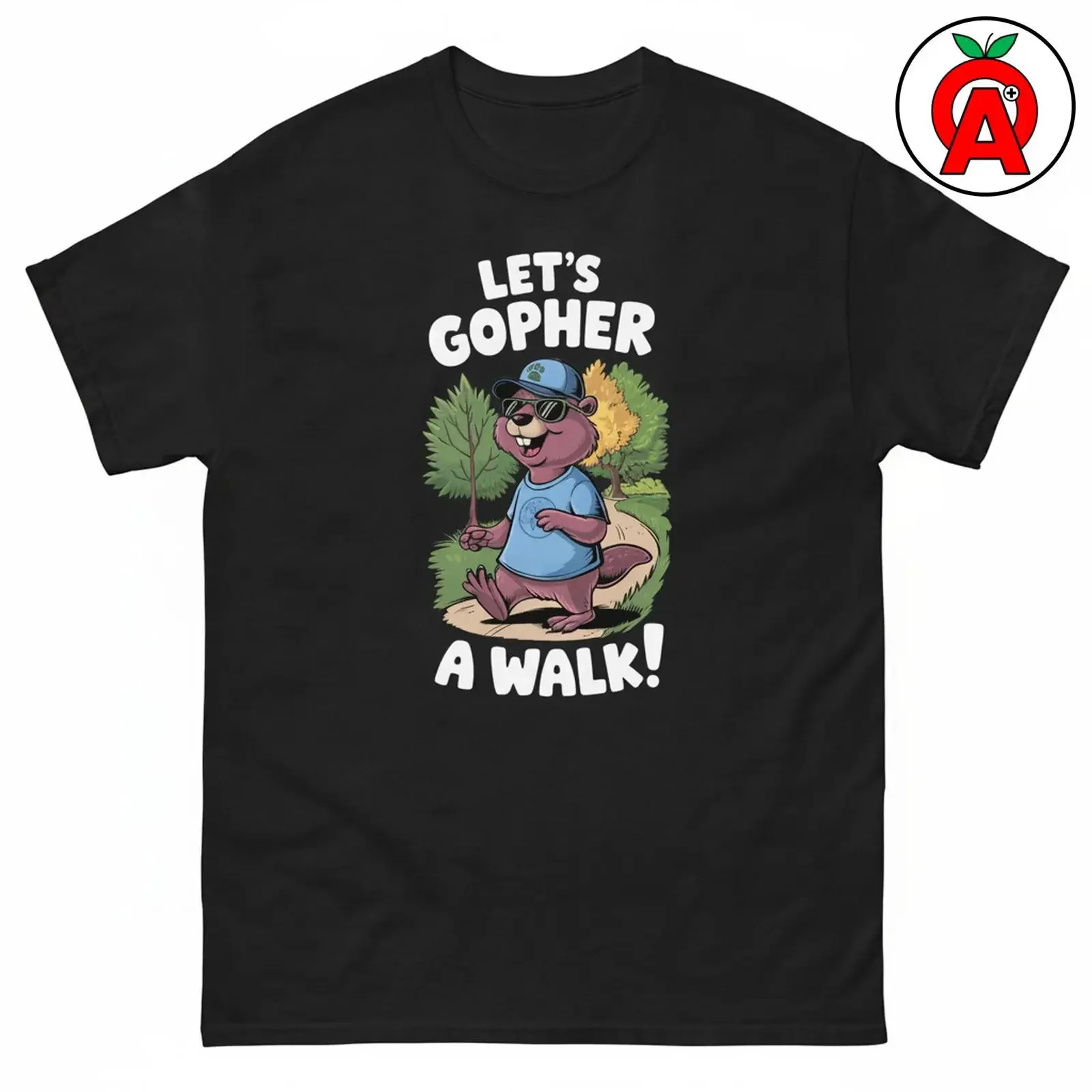 Let's Gopher A Walk Funny Pun T Shirt Outdoor Walking Humor Classic Cotton Nature Hiking Lover Casual Crew Neck Top vintage