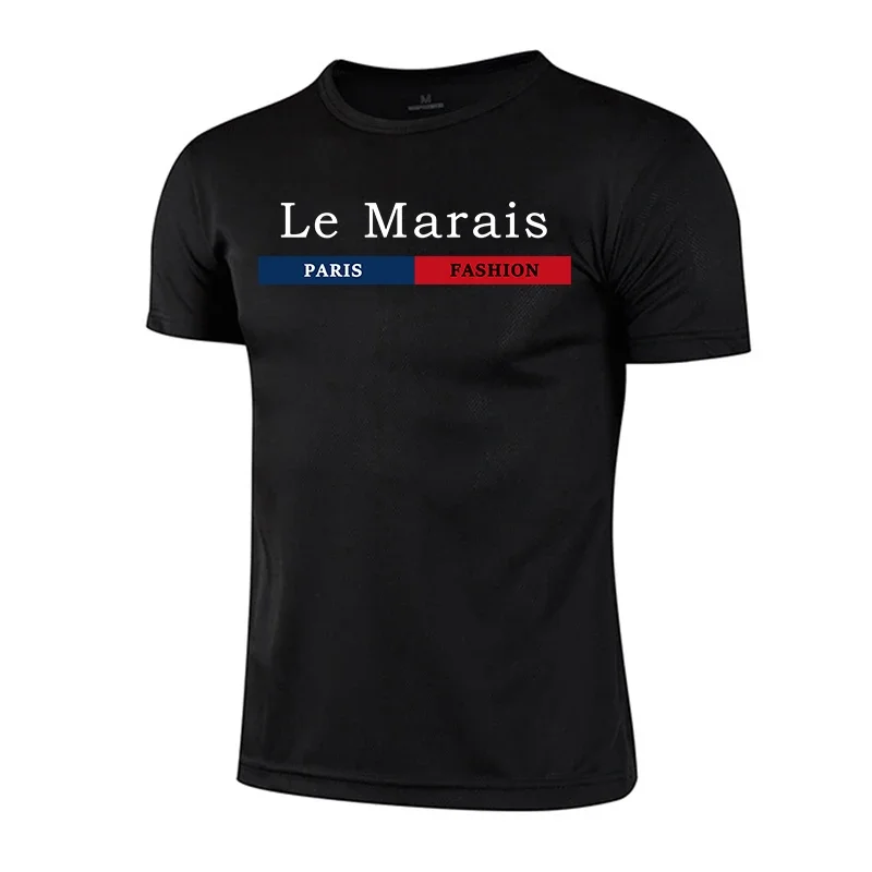 Mens T-shirt Print Casual Exercise Short Sleeve Outdoor Jogging Marathon Clothing Summer Quick-Dry Mesh Tees Cycling Sportswear