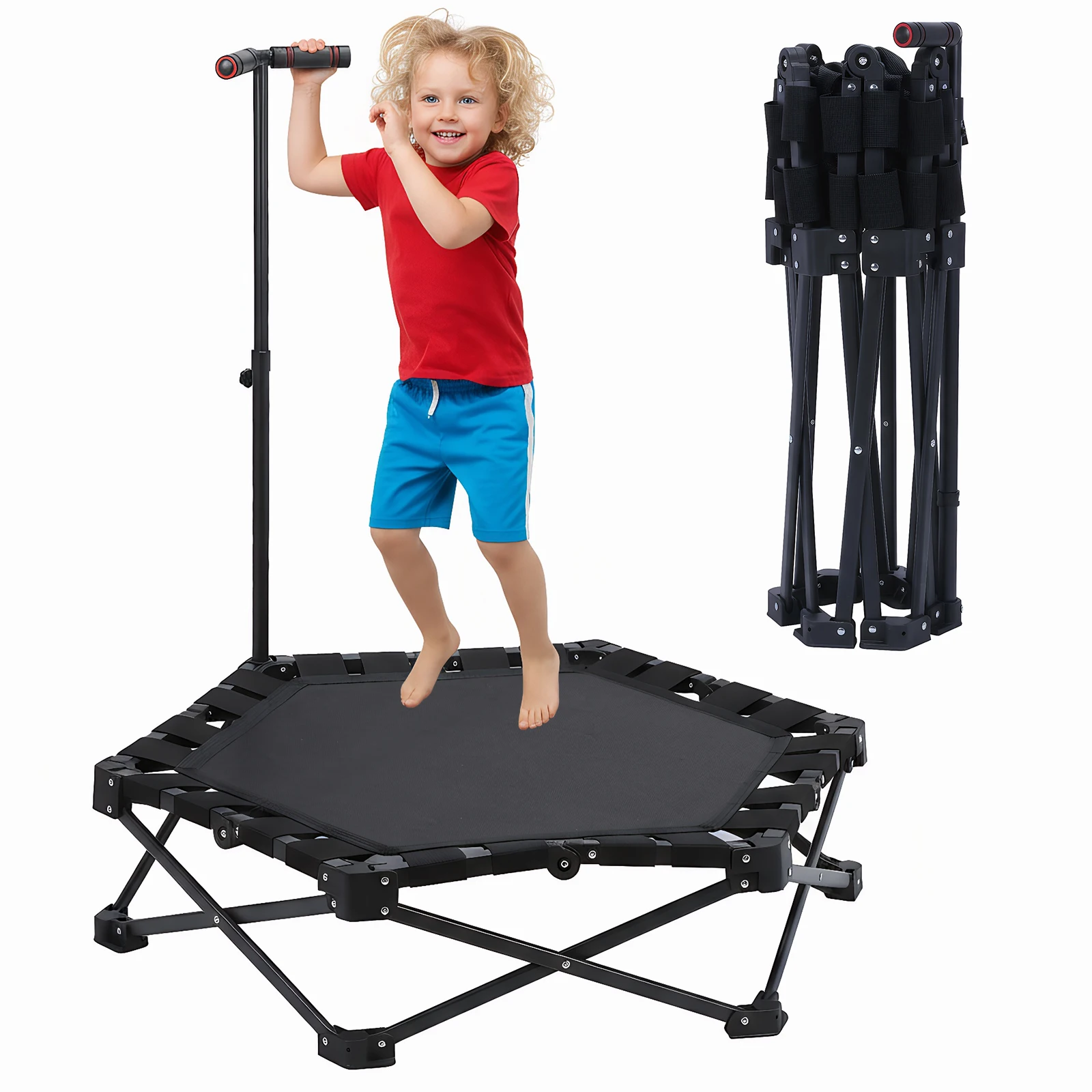 

42in Fitness Rebounder 450lbs Max Load Adult Exercise Trampoline with Adjustable T-Bar Handle for Indoor Outdoor Home Gym
