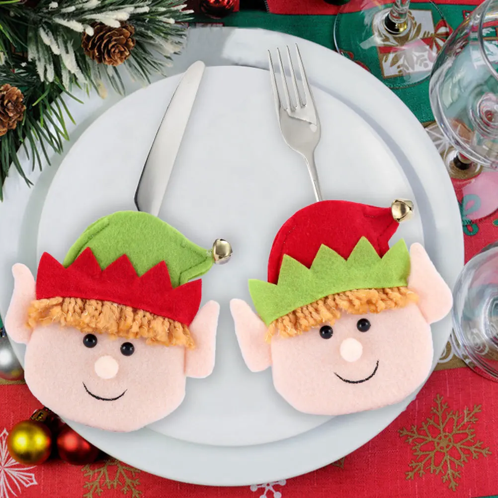 

1Pair Festive Tableware Decor Christmas Cutlery Holder Easy Access Silverware Pouch for Dinner Party Gathering Decoration