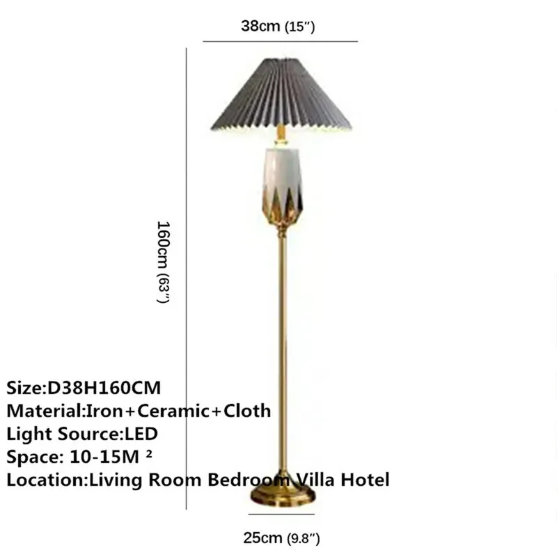 APRIL American Retro Floor Lamp European Luxurious Bedroom Living Room Beside The Sofa Villa Hotel Decorative Standing Light