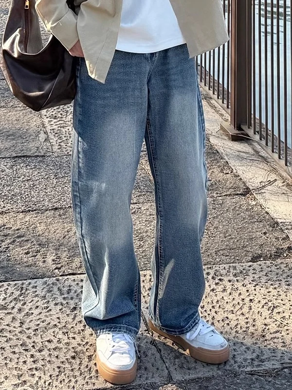 

Свободные синие прямые джинсы, весна-лето, новые повседневные длинные брюки, универсальная повседневная одежда для молодежи