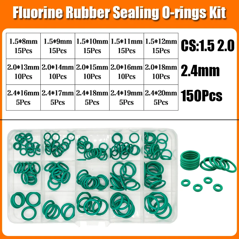 FKM O-Ring-Set, Dichtung, grüner Fluorkautschuk, O-Ring-Isolierung, korrosionsbeständig, für Wärme, Wasserhahn, Sanitär, Kfz-Dichtung – Detail 7