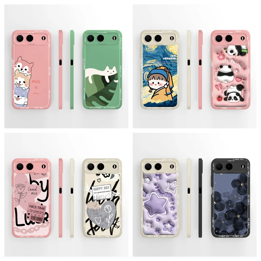 For Infinix Hot 60i 5G Case X6730 Phone Covers Lively Kitten Puppy Patterns High Quality Shell Liquid Silicone Shockproof Bumper