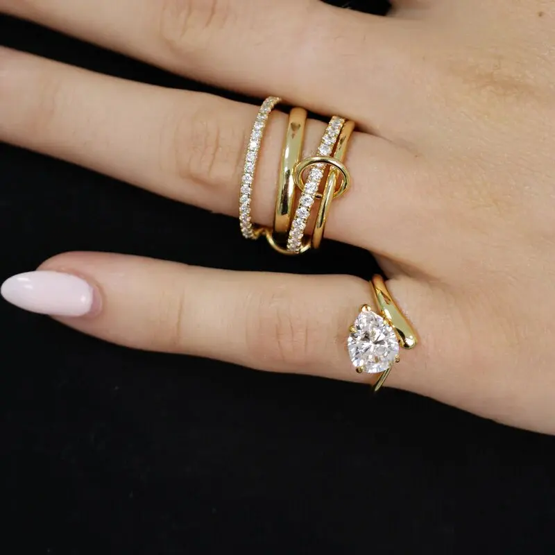 Geometric 5A Cubic Zirconia Tear Drop CZ Simple Single Stone Little Finger Pinky Ring for Women