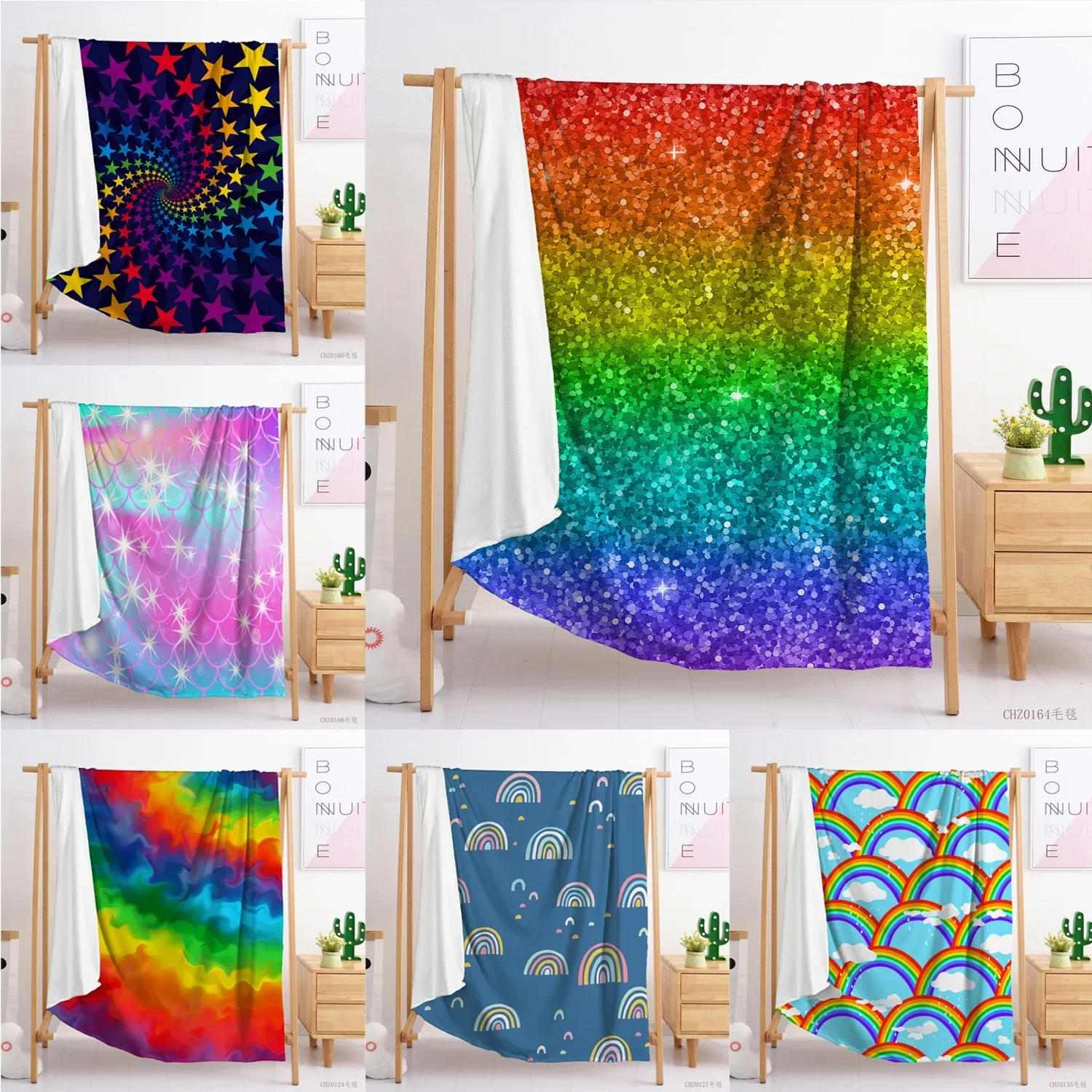 

Soft Blanket Rainbow Flag Throw Blanket for Couch Colorful Stripe Rainbow Printed Soft Blanket for Girls Boys Adults Queen King