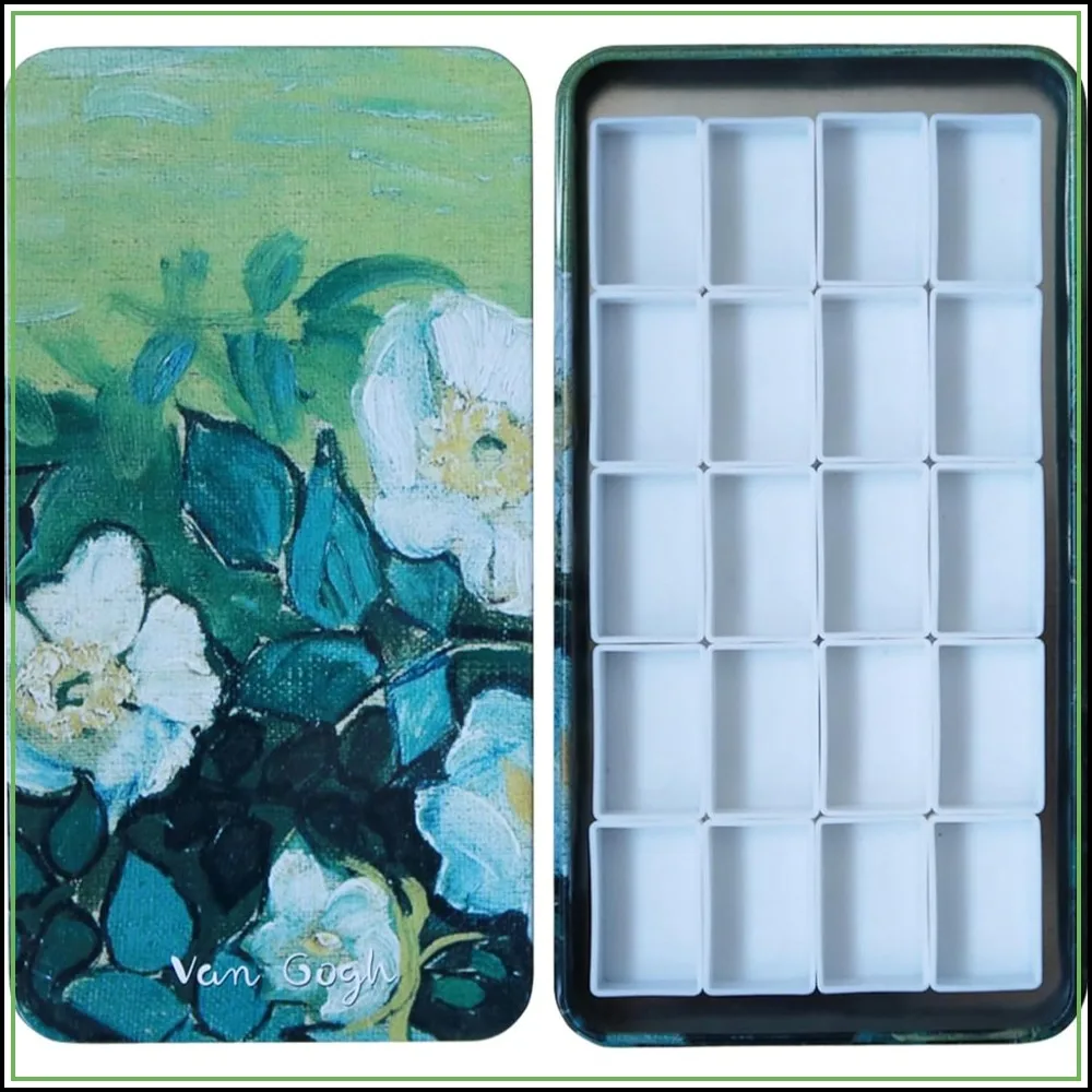 20-Pan Watercolor Tin with Magnetic Squares, Portable Metal Palette for Artists