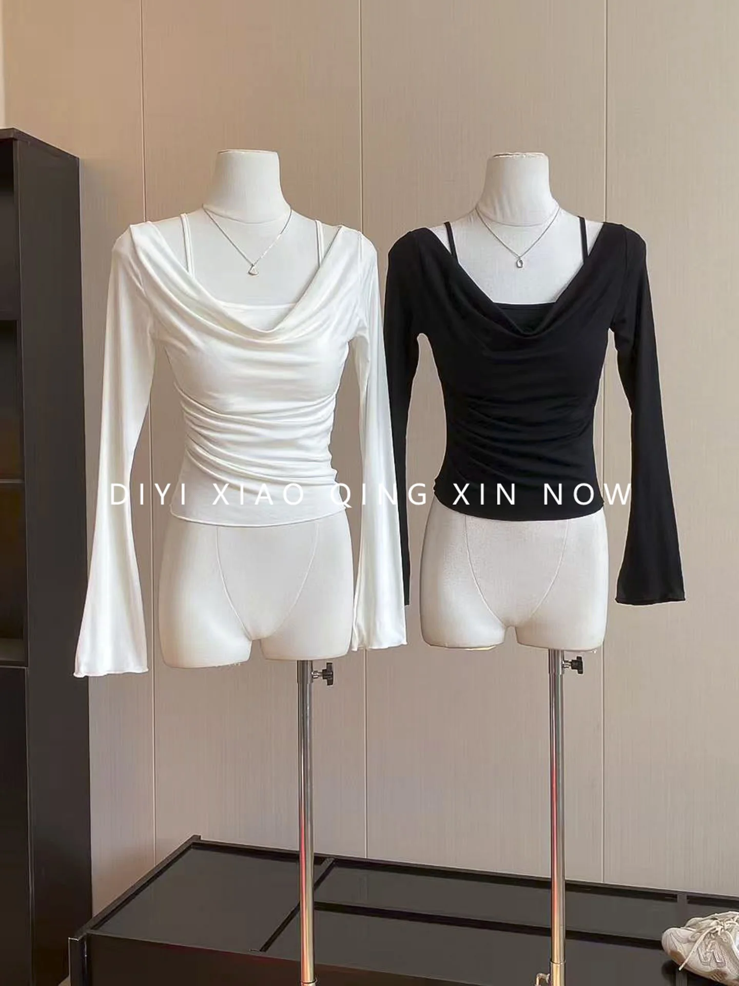 DIYI Long Sleeve Knitted Slim Fit T-Shirt Women's Fashionable Collarless Top Color Block Design Commute Style Autumn Wear