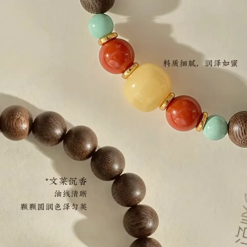 Natural Agarwood Beeswax South Red Turquoise Bracelets New Chinese Style Wooden Agarwood Bracelets for Women Gifts