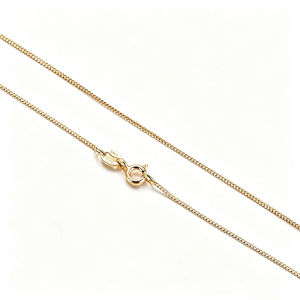KISS MANDY 925 Sterling Silver 1MM Width Thin Chain for Women Classic Side Link Chain Necklace 14K Gold Plated Jewelry Gift SC18