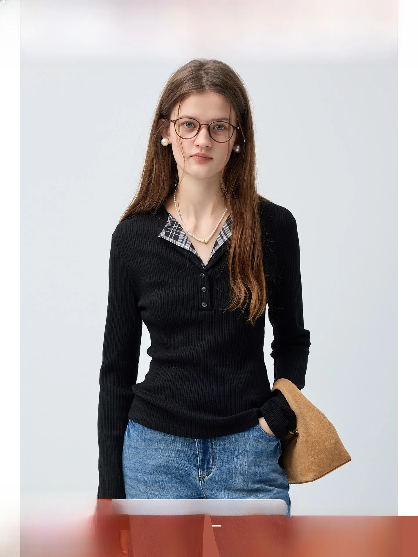 

Весна 2026: Женская трикотажная футболка больших размеров с длинным рукавом, приталенным силуэтом и корейским дизайном, прямого кроя, цельная.