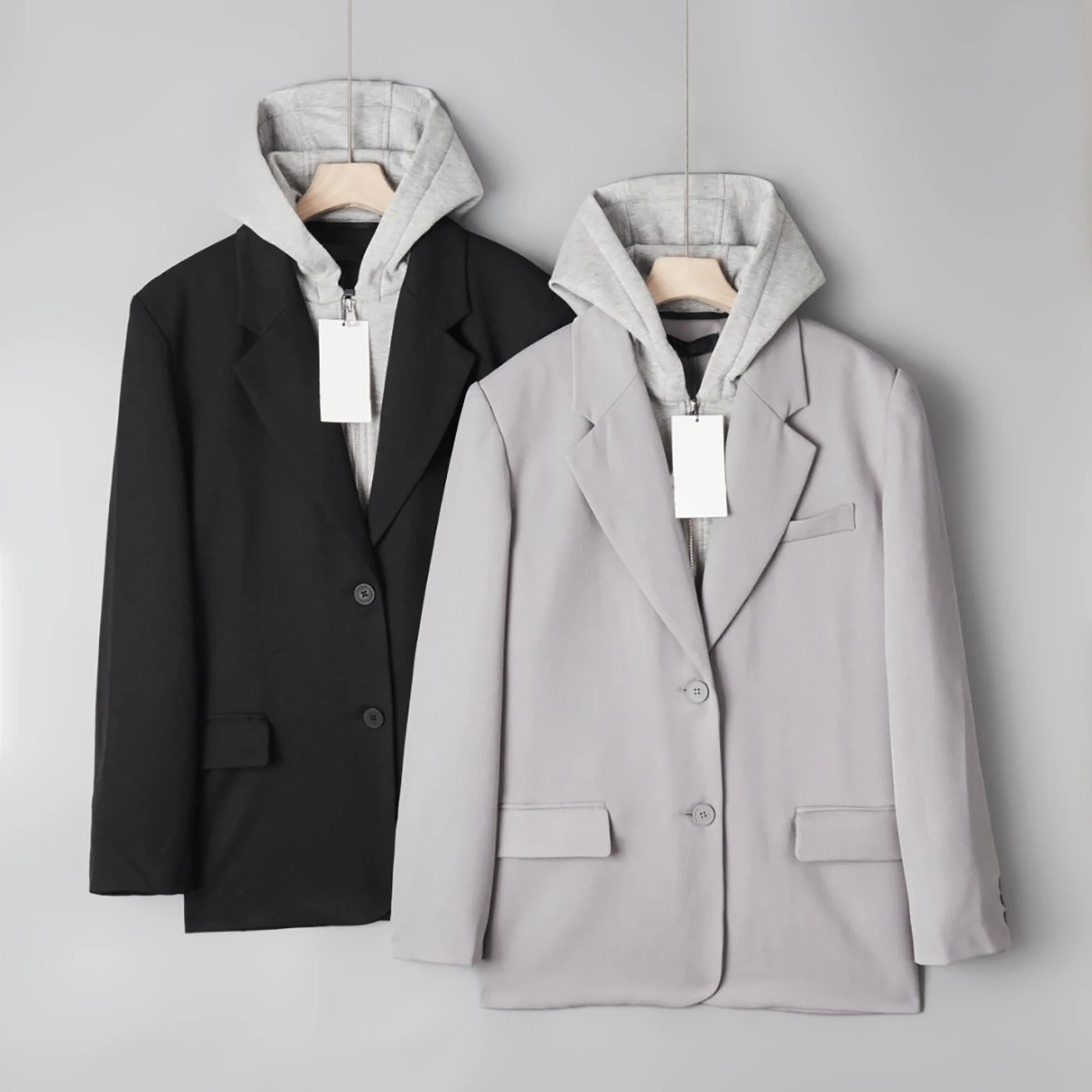 Abito casual a due bottoni 2025 Autunno lungo Sve da donna Altro tessuto Colletto piatto Berretto staccabile Set a due pezzi Casual Sle