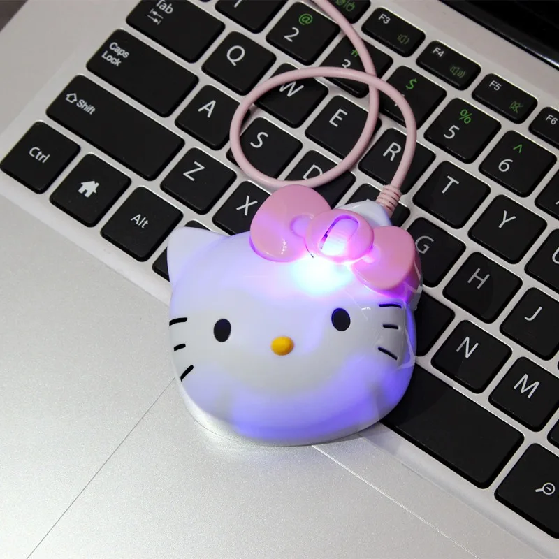 Sanrio Hello Kitty ratón con cable de dibujos animados lindo ratón niñas cabeza de gato ratón portátil Oficina hogar ratón con cable juguetes para