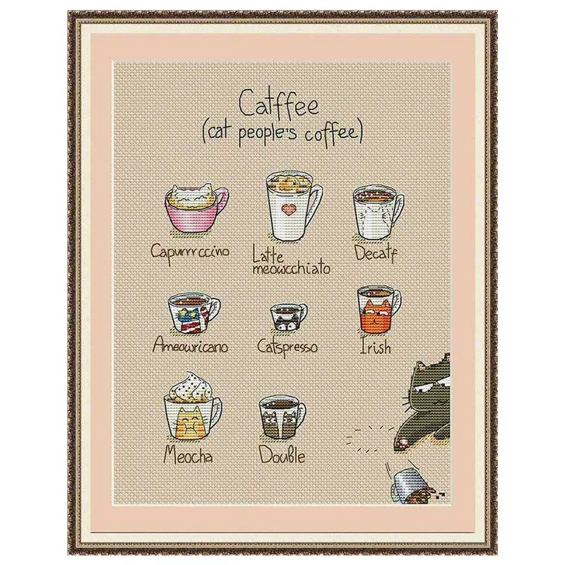 Cute Cartoon Fishxx Cross Stitch Kit S351 Restaurant Hanging Picture Coffee And Kitten Hemp Color Cloth