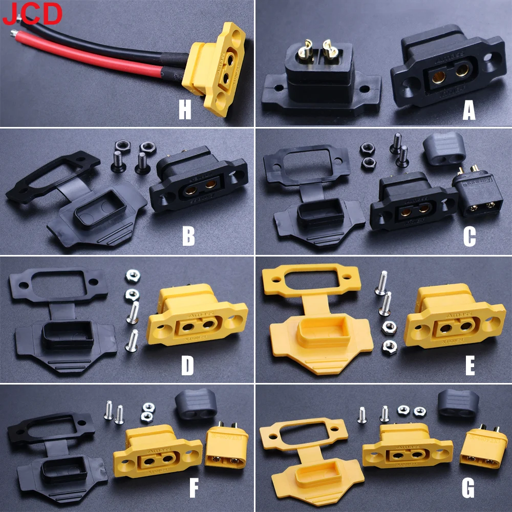 Conector XT60E-F.B JCD 1 conjunto para Bateria de Aeromodelo, Banhado a Ouro, 30A de Alta Corrente, Plugue Fêmea Montável, Preto