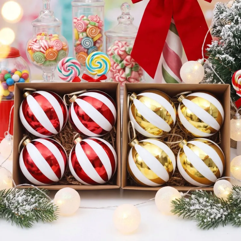 4/8PCS/1/2SET Christmas Hanging Ornament Plastic Electroplated Texture Christmas Hanging Ornament Gold White Red Contrast
