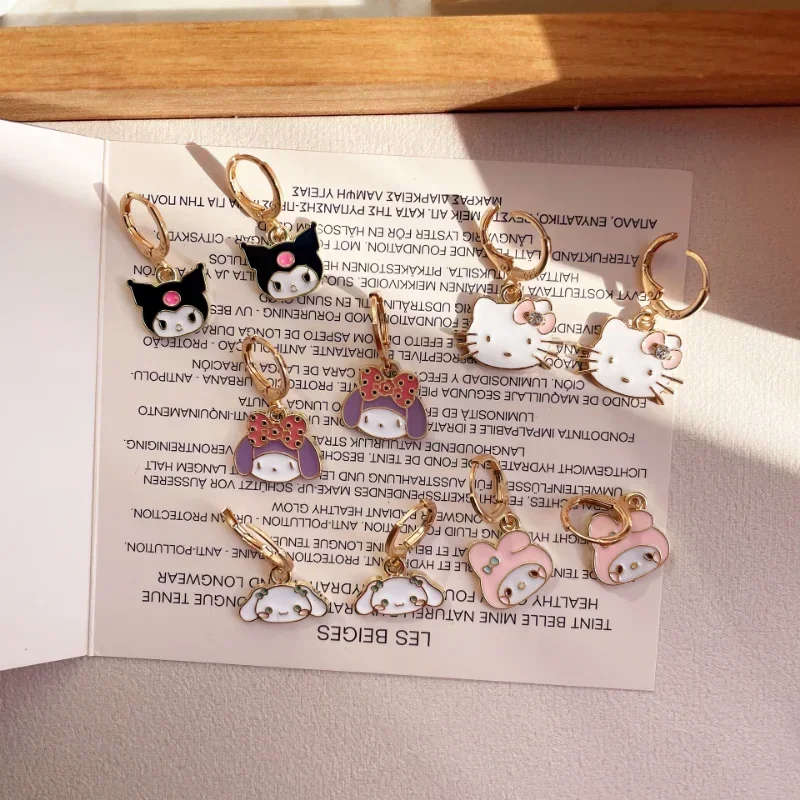 Sanrioed Anime HelloKitty Earrings Cute Kuromi Melody Silver Needle Earrings Cartoon Cinnamonroll Student Girl Earrings Dress Up