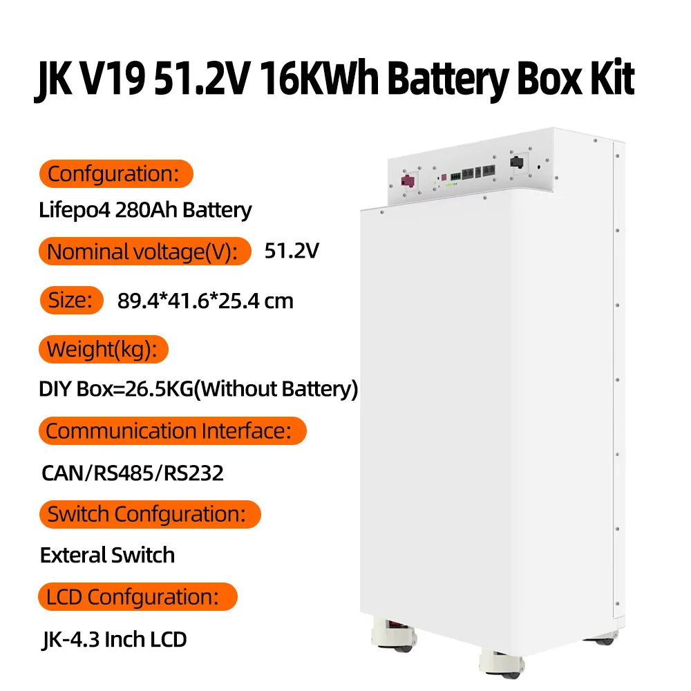 JKESS Stock Polonia JK V19 Case 51.2V 16KWh 280AH 314AH 334AH 360AH Batteria Lifepo4 Scatola Batteria Fai da Te per Accumulo Solare Domestico BT CAN Senza Tasse