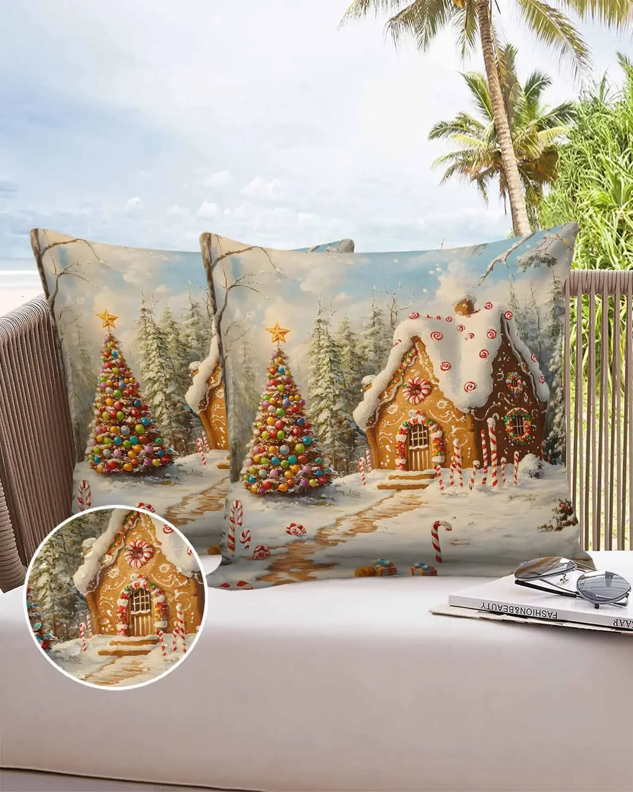 2/4PCS Christmas Tree Gingerbread House Fairy Tale Decorative Sofa Throw Pillow Cover Case Garden Patio Cushion Covers