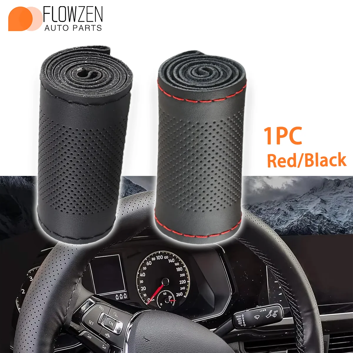 

1PC Leather Steering Wheel Cover Universal Auto Parts Breathable and Anti Slip Car Steering Wheel Stitch On Wrap Cover Interior