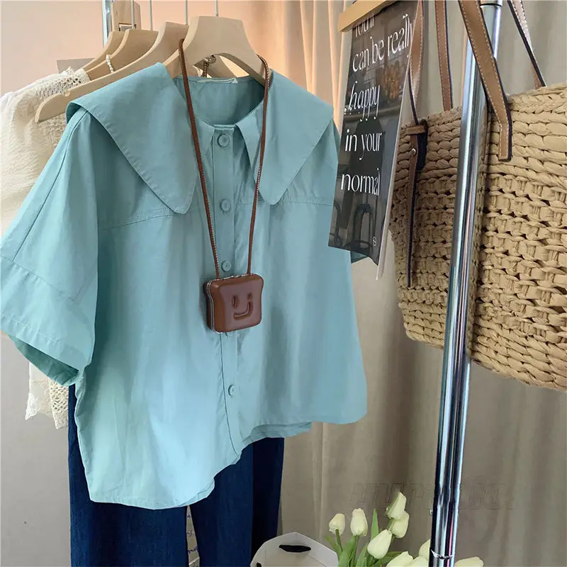 Chic Fairy French Thin Doll Shirt Doll Collar Short-Sleeved Shirt Women with Summer Jacket Short Shirt