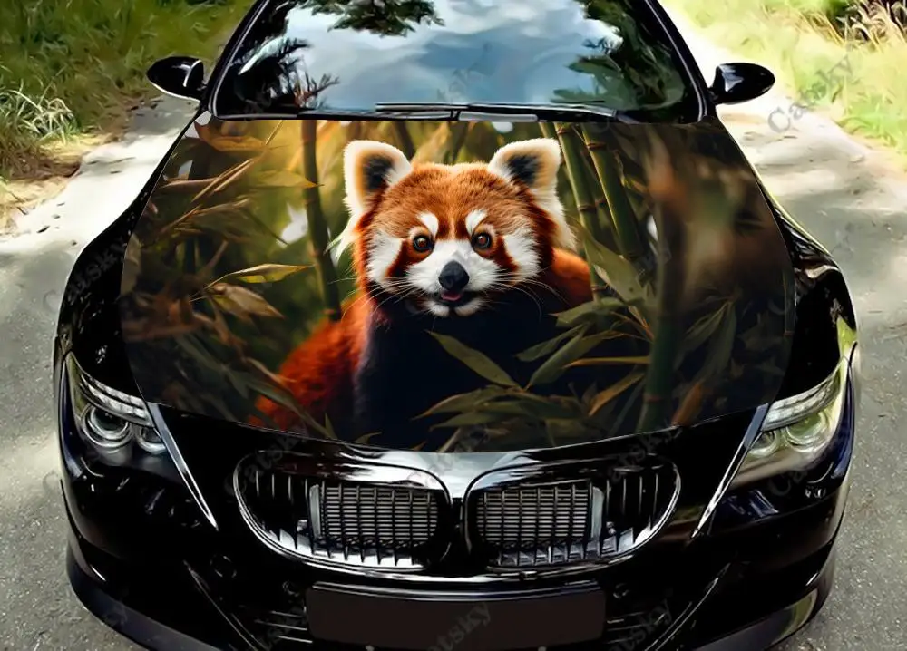 Cute Baby Red Panda Car Hood Vinyl Stickers Wrap Vinyl Film Engine Cover Decals Sticker Universal Car Hood Protective Film