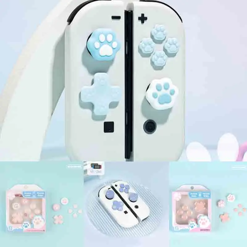 Snowflake D-pad Cross Button ABXY Key Sticker Joystick Thumb Stick Grip Cap Cover For Nintendo Switch Oled NS Joy-con Skin Case