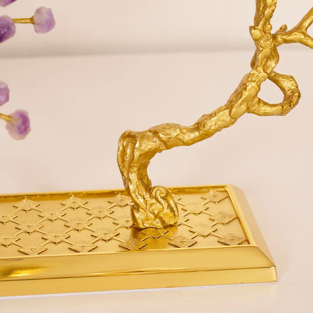 2026 Unique Chinese Light Luxury Brass Jewelry Crystal Branches Leave Lucky Tree For Family Hotel Entrance Living Room