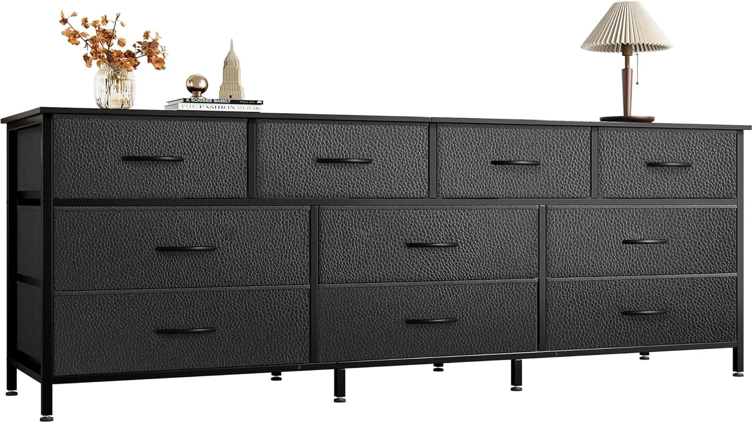 

63 Inch Dresser for Bedroom, Long Dresser with 10 Fabric Drawers, TV Stand for 55, 65, 70 Inch TV, Toy Storage Organizer for